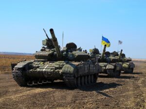 tank with Ukrainian flag
